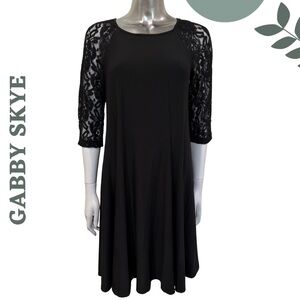 Gabby Skye Black Lace Sleeve A-Line Dress – Size 10